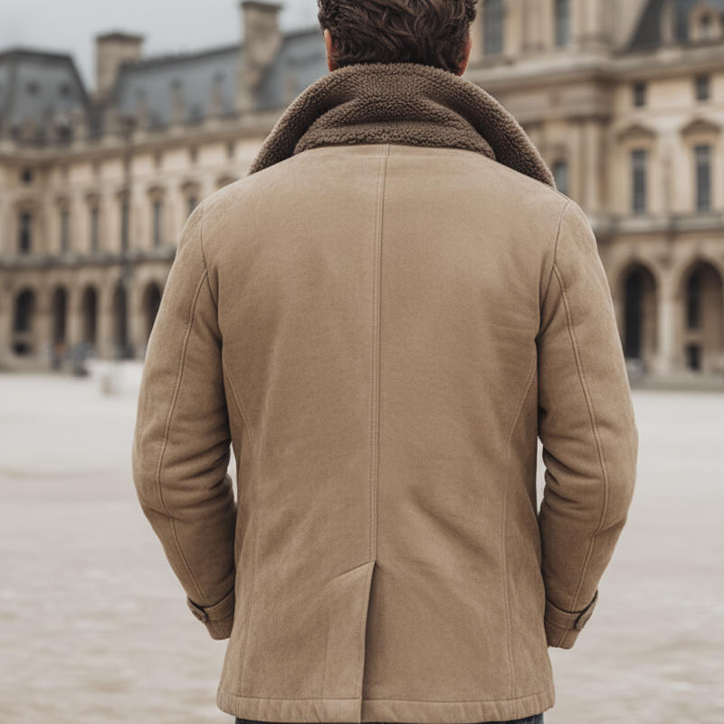 Men's Warm Suede Lambswool Lined Double-Breasted Short Coat MTA1059K9U