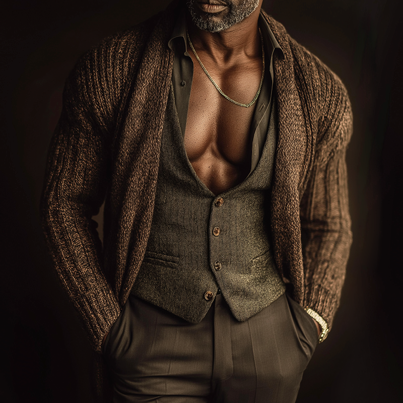 Men's Retro Casual Knitted Button-Up Cardigan MTA0951L0TO