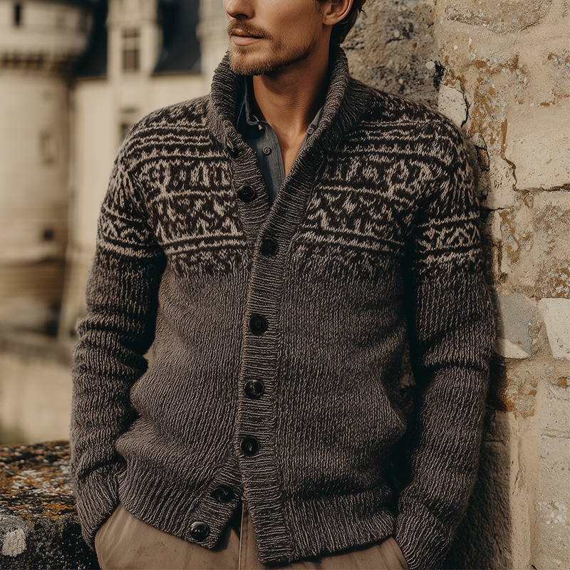 Men's Winter Vintage Cotton Knitted Jacquard Button Cardigan MTA1615J8P