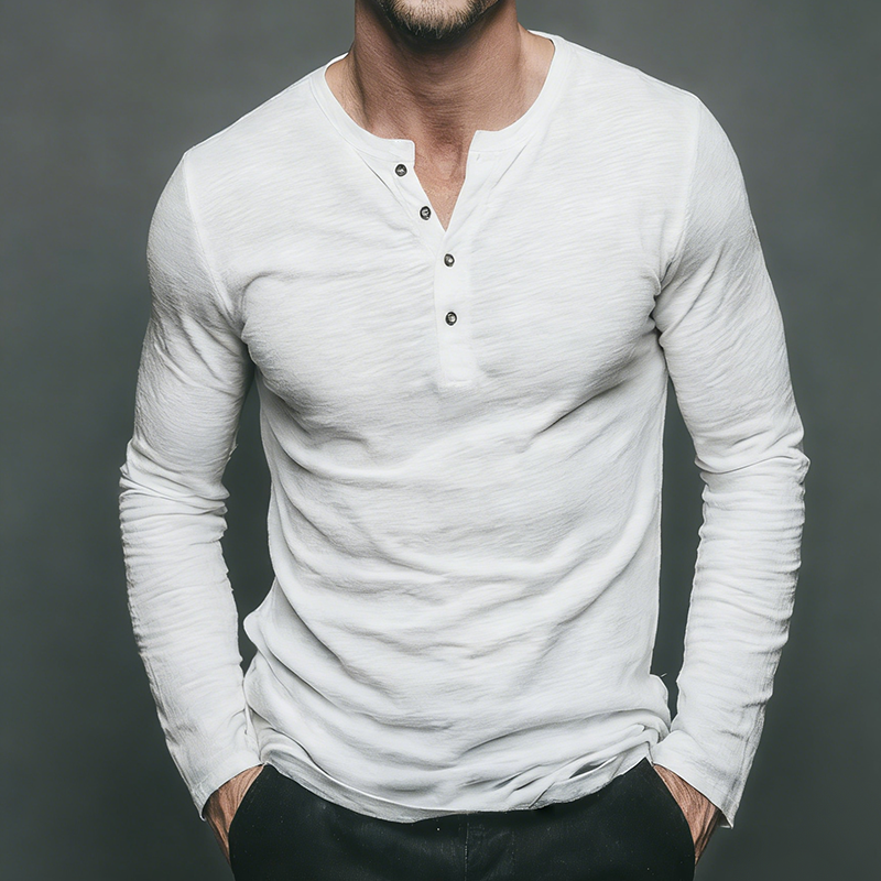 Men's Vintage Casual Henley Collar Long Sleeve T-Shirt MTZ2902A3TO