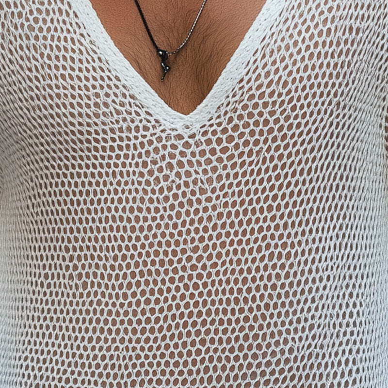 Men's Summer Fashion Breathable Hollow Knitted Mesh Long Sleeve T-shirt MTA2479E7P