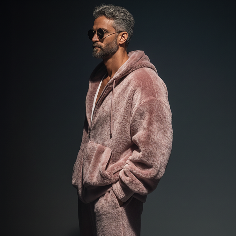Men's Fashion Faux Mink Hooded Zipper Casual Jacket MTA2344J8U