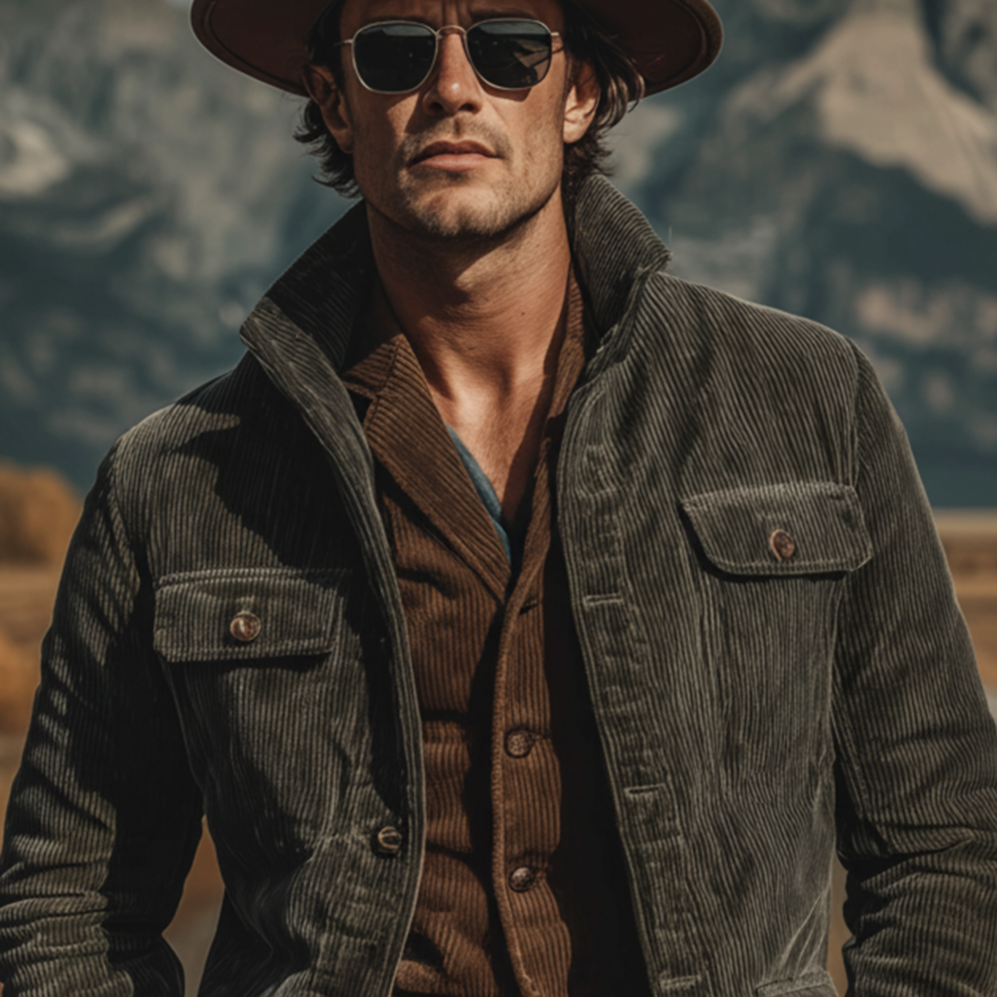 Men's Classic Retro Western Style Stand-up Collar Corduroy Jacket MTA2501K1K