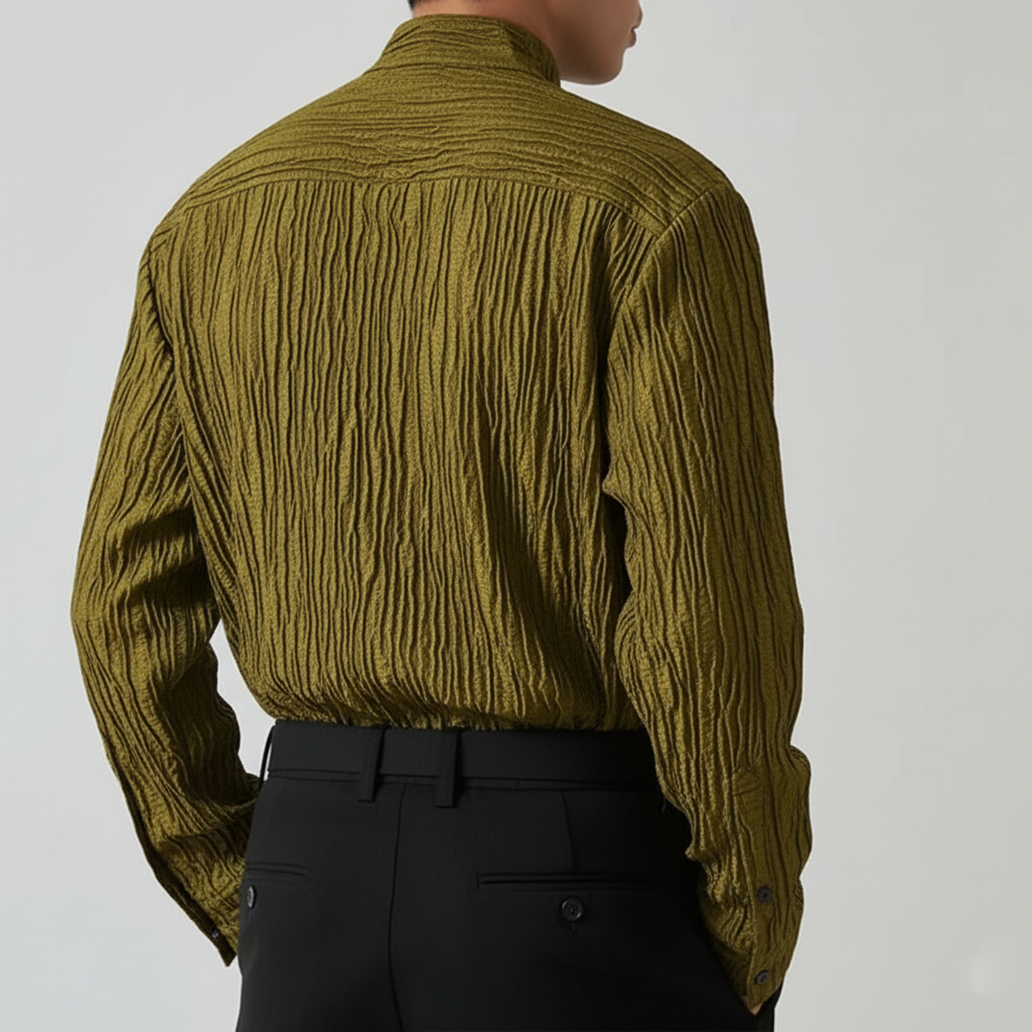 Men's Classic And Stylish Asymmetrical Design Wrinkled Blended Fabric Long-sleeved Shirt MTA3047L6K