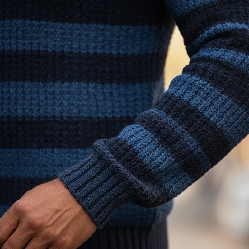 Men's Winter Retro Striped Cotton Yarn Knit Crew Neck Sweater MTA1118K7P