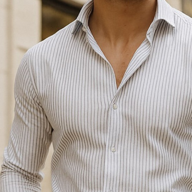 Men's Retro Casual Striped Print Lapel Long Sleeve Shirt MTA1363H1TO