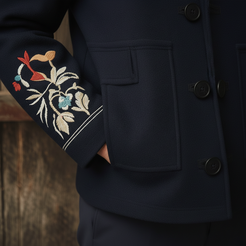 Men's Winter Simple Embroidered Faux Wool Round Neck Jacket MTA1506J2P