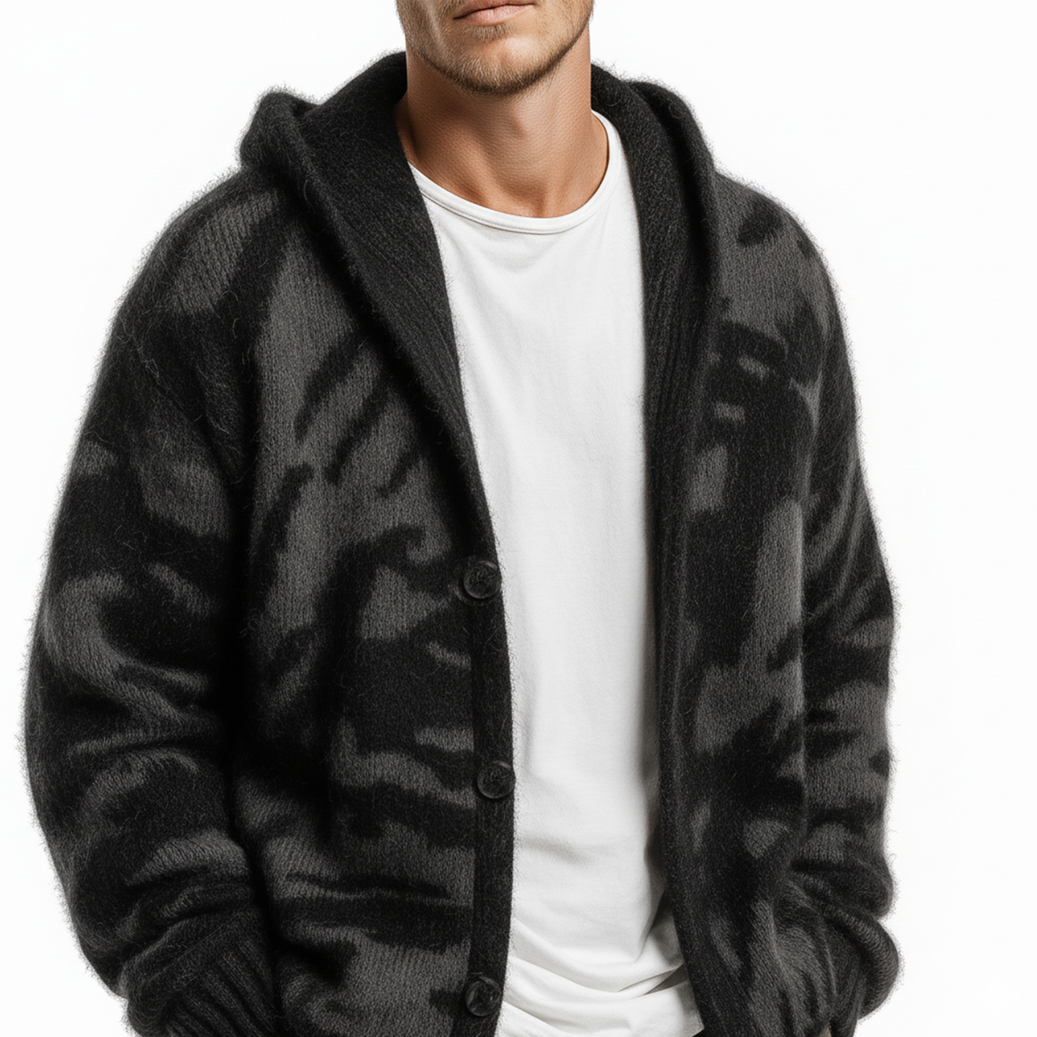 Men's Casual Fashionable Hooded Zebra Print Knitted Cardigan MTA1726J2K