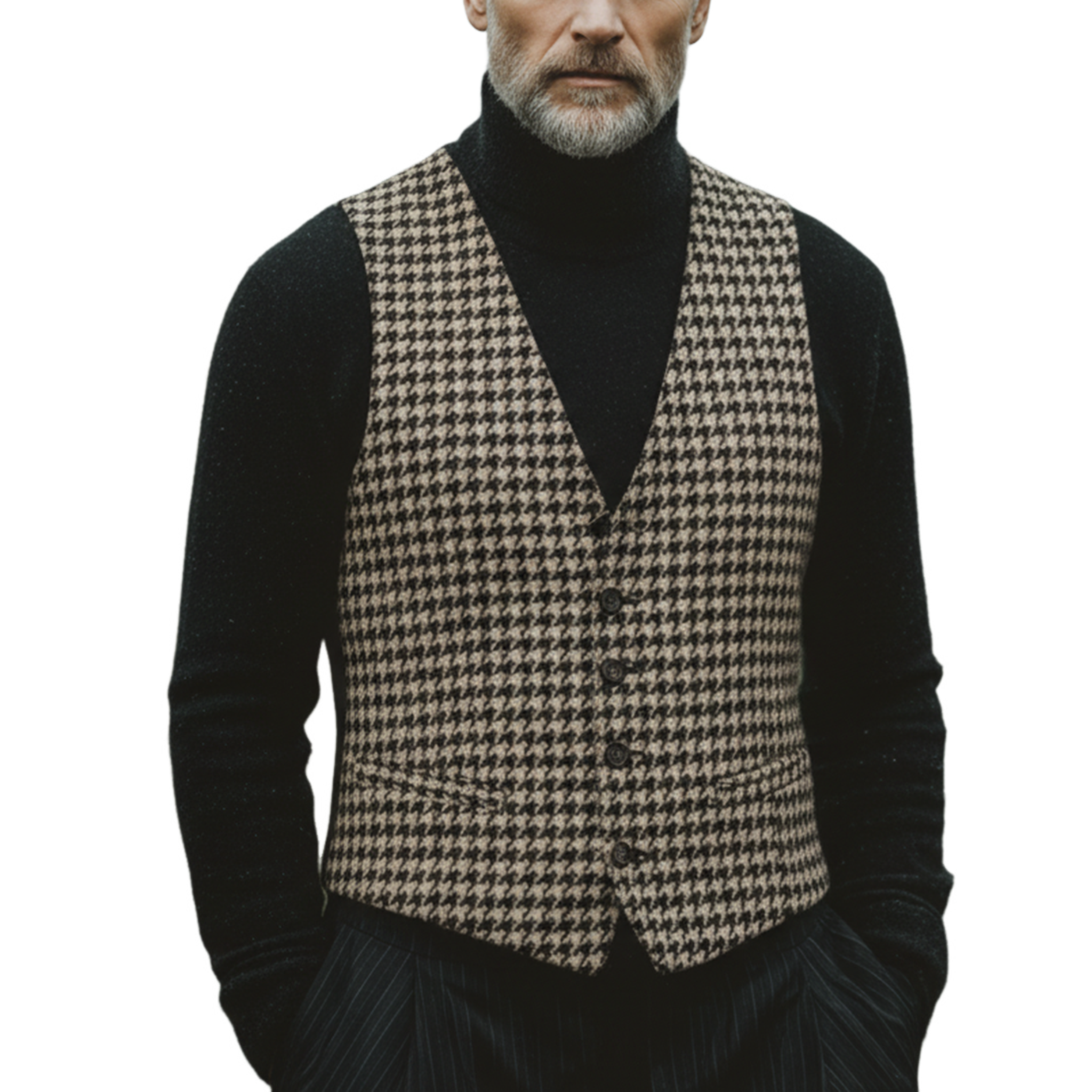 Men's Classic Business And Casual Faux Houndstooth Vest MTA3000J9K