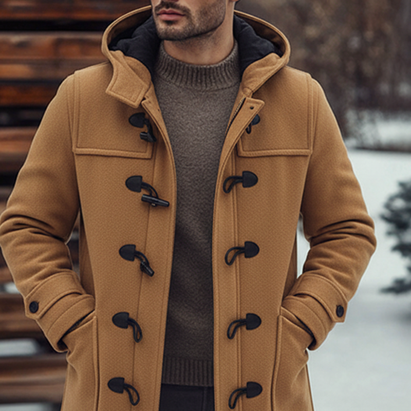 Men's Solid Color Faux Wool Blend Hooded Mid-Length Coat MTA1449J0X