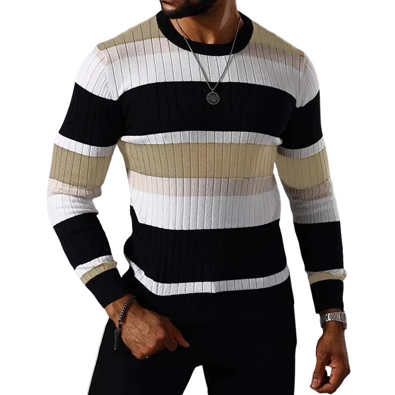 Men's Striped Knitted Crew Neck Sweater MTA2801G5X