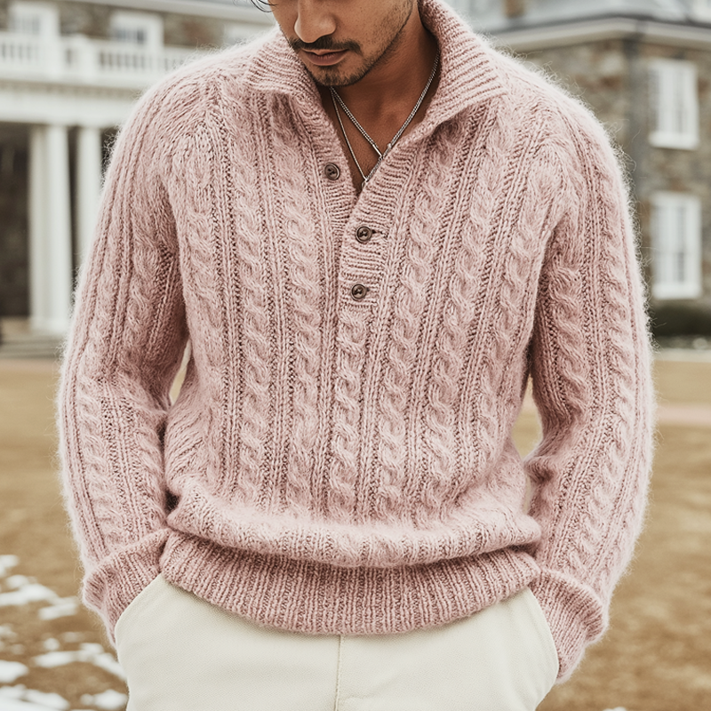 Men's Urban Cable Jacquard Three-Button Polo Collar Knit Sweater MTA2870K6U