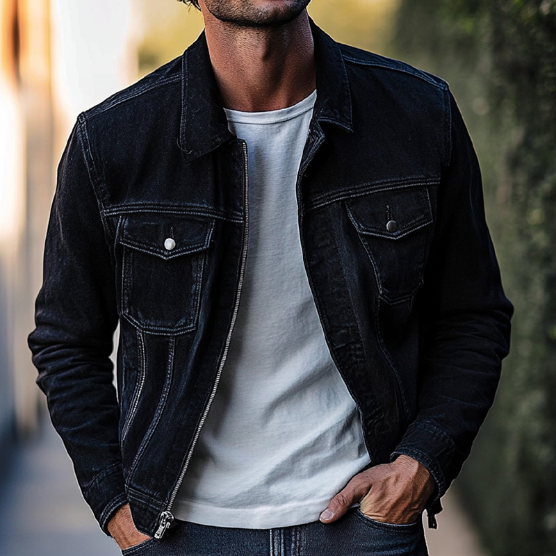 Men's Vintage Lapel Single-breasted Denim Jacket MTA2748H4X