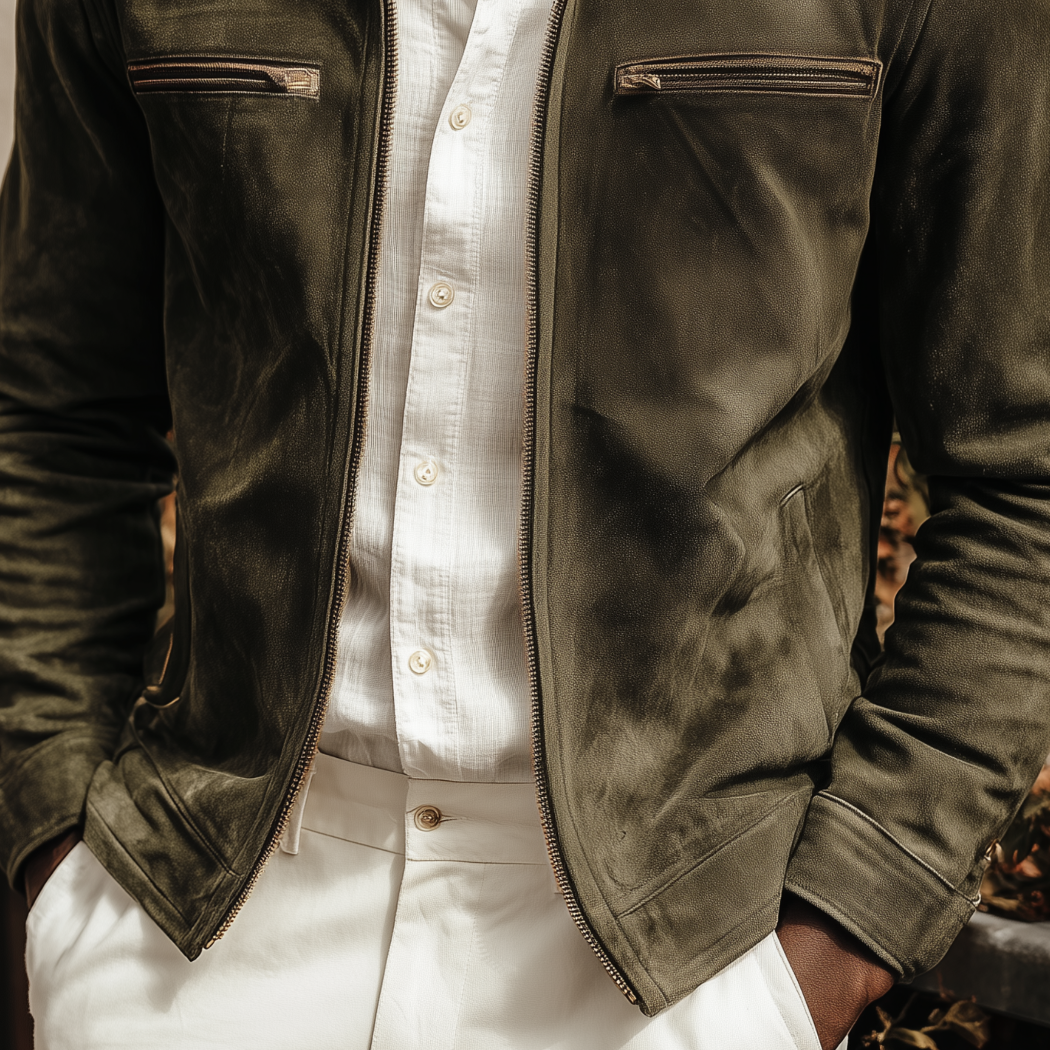 Men's Classic Casual PU Leather Lapel Placket Zipper Suede Jacket MTA2728H2K