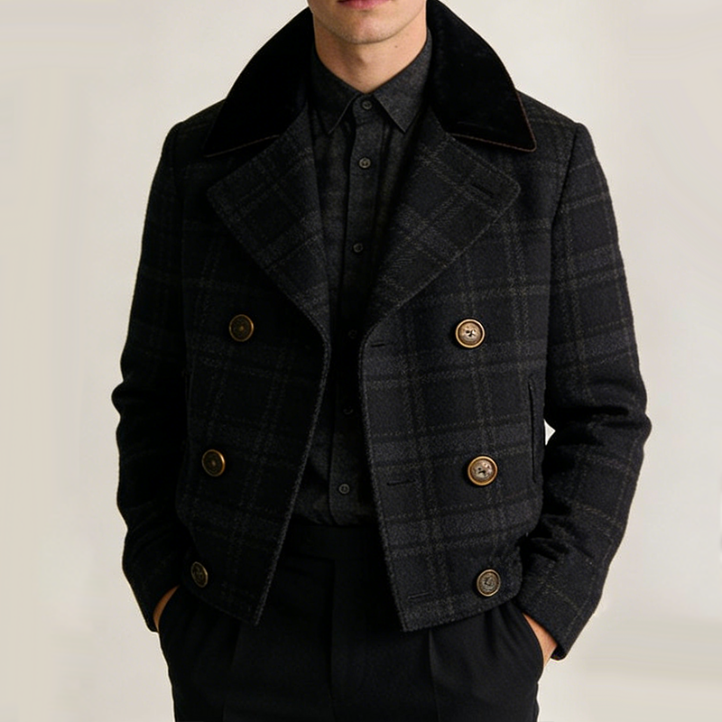 Men's Retro Casual Plaid Double-Breasted Lapel Jacket MTA1512L2TO