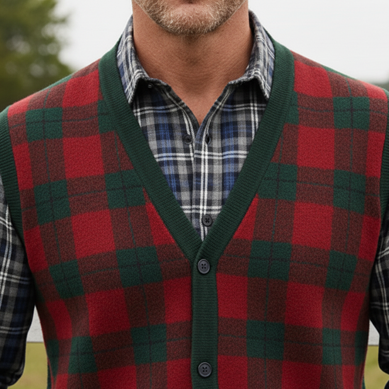 Men's Winter Retro Color Block Cotton Knit Vest MTA1455K1P