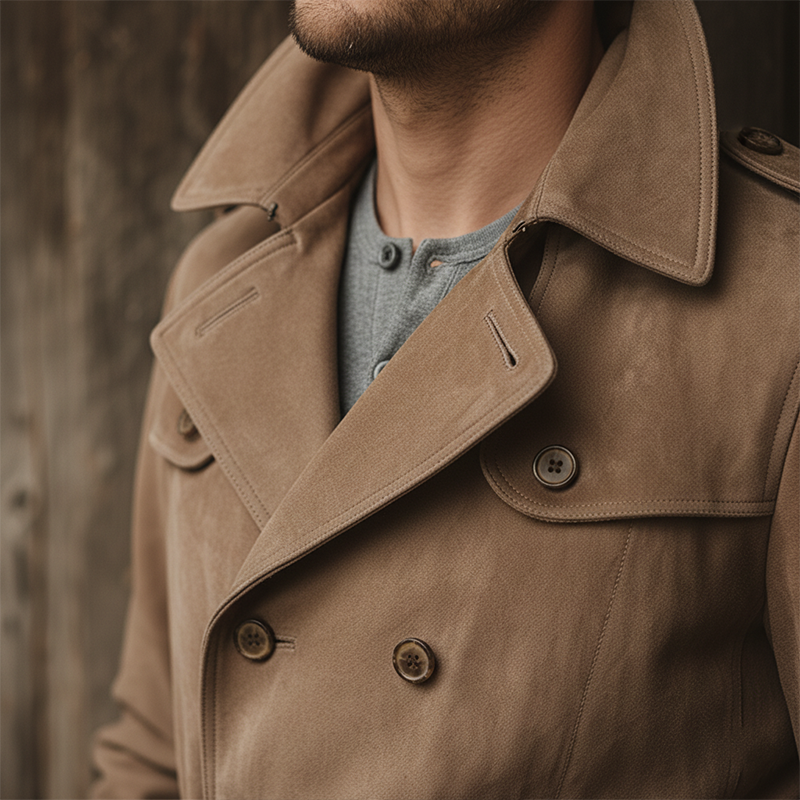 Men's Winter Vintage Double-Breasted Faux Suede Jacket (Includes Belt) MTA1488J0P