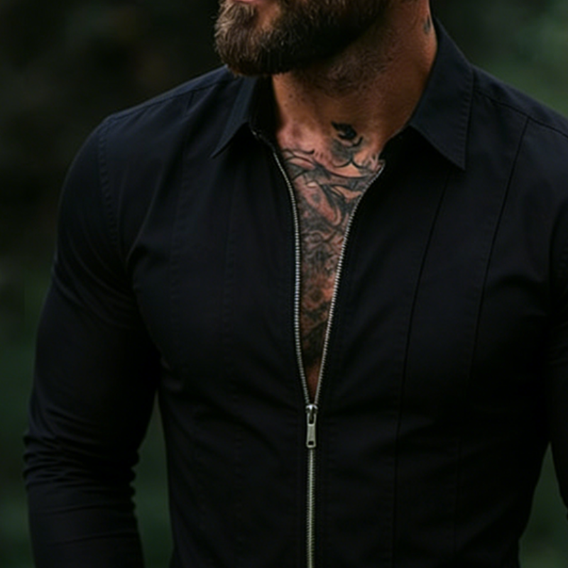 Men's Retro Casual Cotton Lapel Zippered Long-Sleeved Shirt MTZ2711A6TO