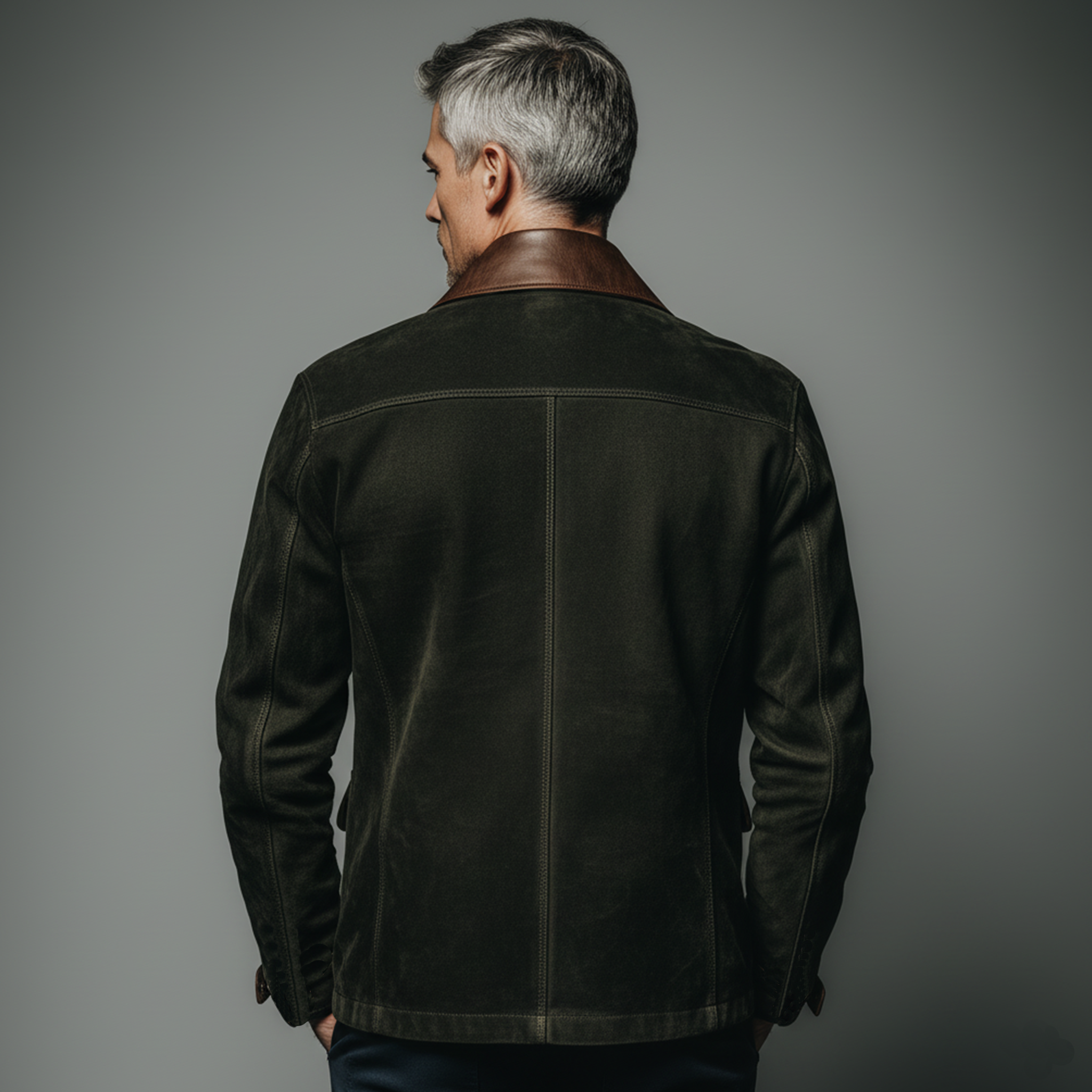 Men's Classic Casual Pocket And Collar Stitching PU Leather Multi-pocket Faux Suede Jacket MTA1354J8K