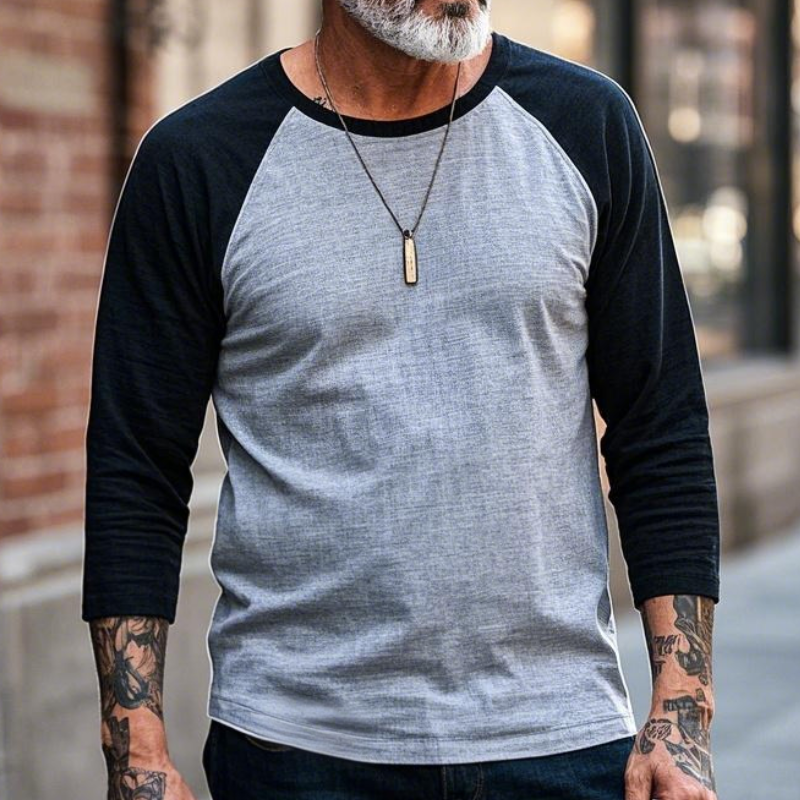 Men's Casual Western Crew Neck Cotton Blend Raglan Long Sleeve T-Shirt 43773523F