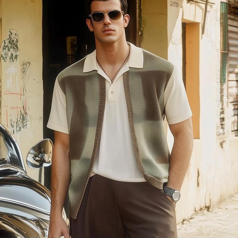 Men's Summer Rendered Knit Button Short Sleeve Shirt MTA2490F1U