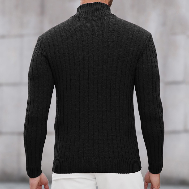 Men's Stand Collar Solid Color Striped Knit Zipper Cardigan MTA1352H6X