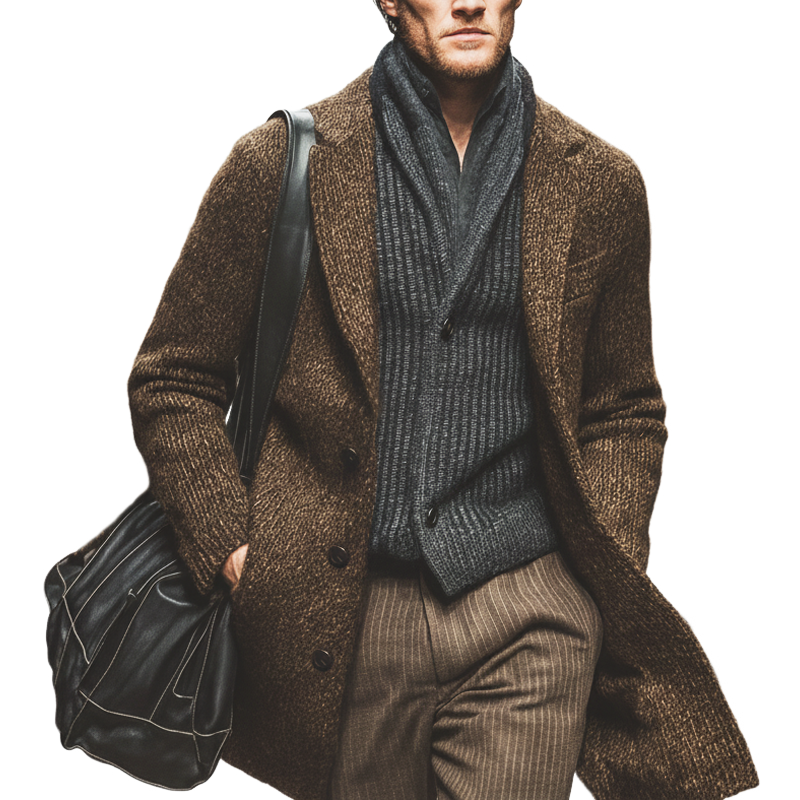 Men's Vintage Brown Button Knit Long Cardigan MTA2155J1U