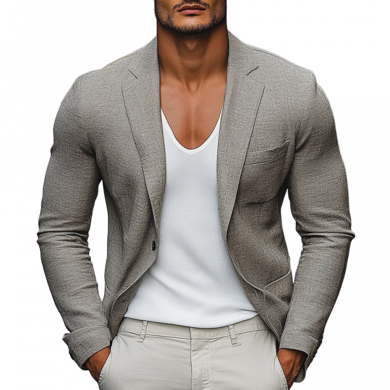 Men's Casual Breathable Linen Notch Lapel Single-breasted Patch Pocket Short Blazer MTA1357E4M