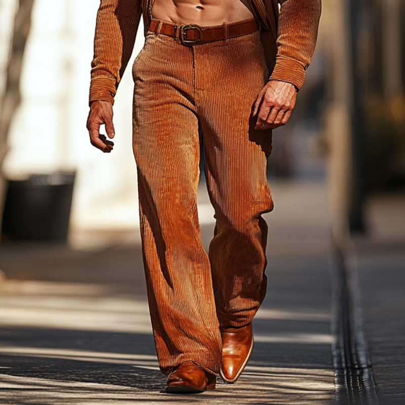 Men's Retro Glossy Corduroy Loose-fitting Casual Pants (Belt Not Included) MTA0160K3P