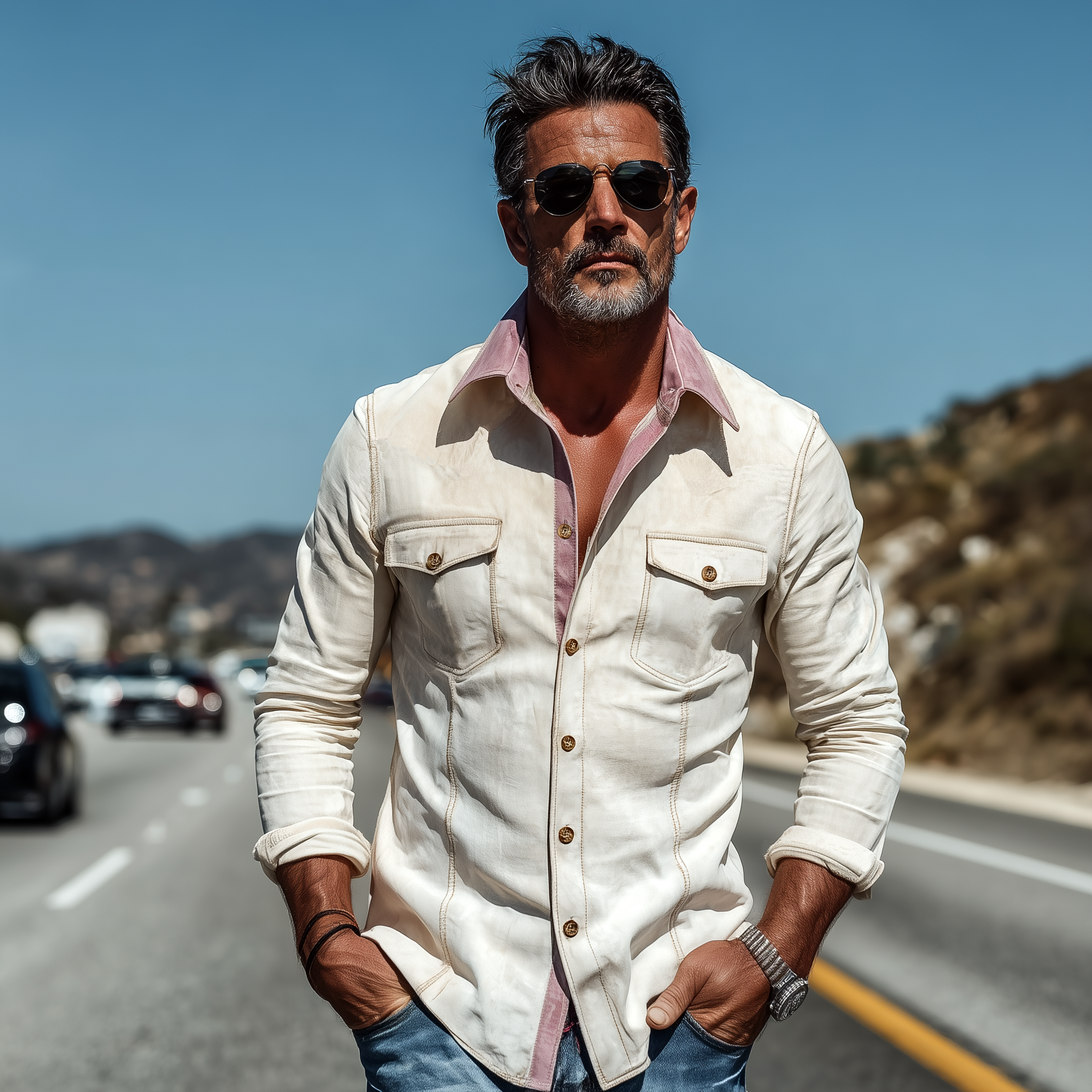 Men's Spring And Summer Fashion Casual Thin Suede Stitching Contrast Color Slim Long Sleeve Shirt MTA1704G5K
