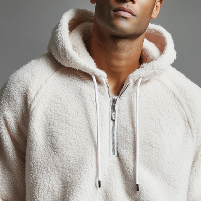 Men's Retro Casual Solid Color Polar Fleece Zip-Up Hoodie MTA1731J9TO