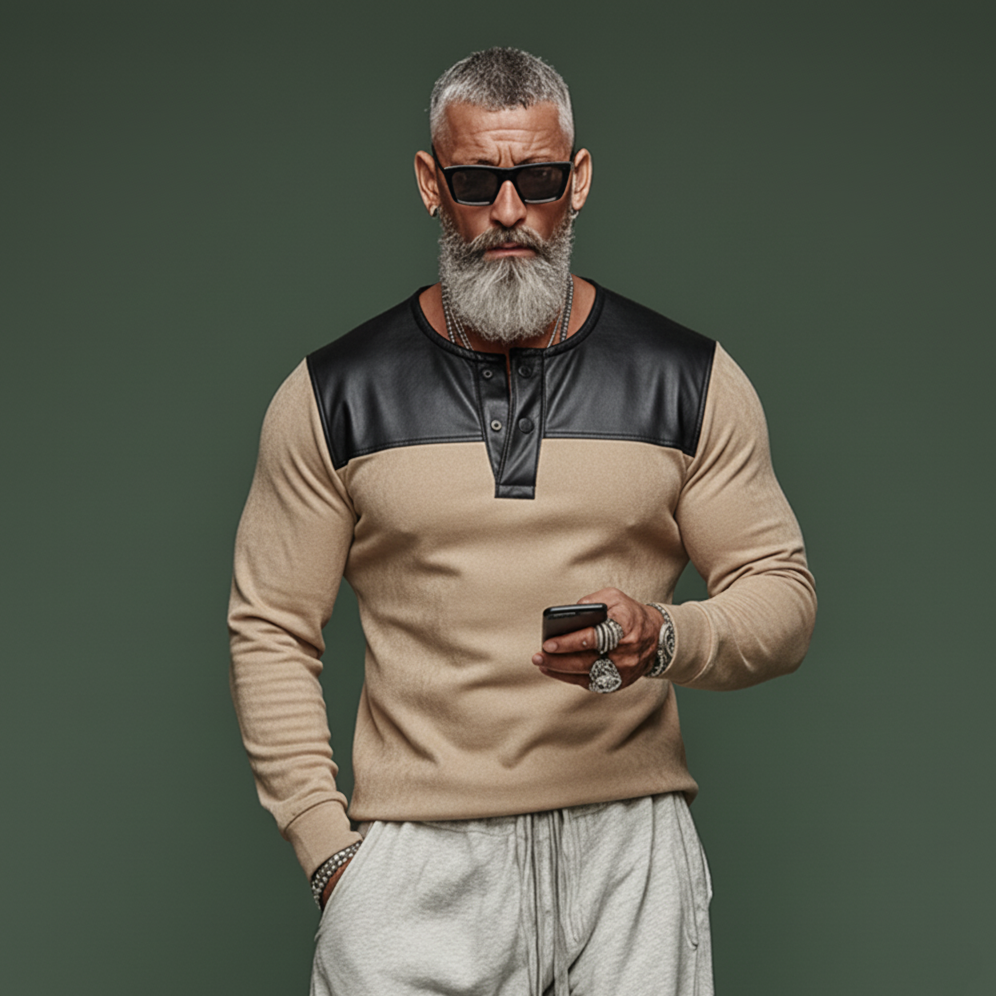 Men's Classic Casual Henley Collar PU Leather Slim Fit Faux Suede Long-Sleeve T-Shirt MTA0383K4K