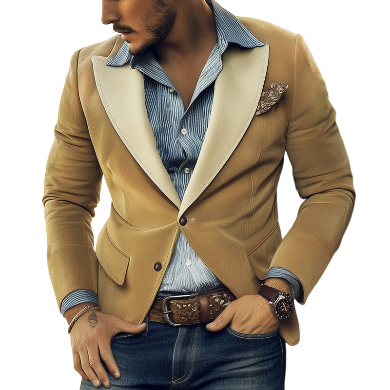 Men's Business Classic Colorblock Collar Suede Two-Button Blazer MTA2712H3U