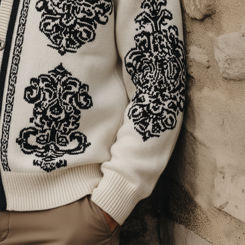 Men's Winter Fashion Exquisite Knitted Jacquard Cotton Yarn Cardigan MTA1661J4P