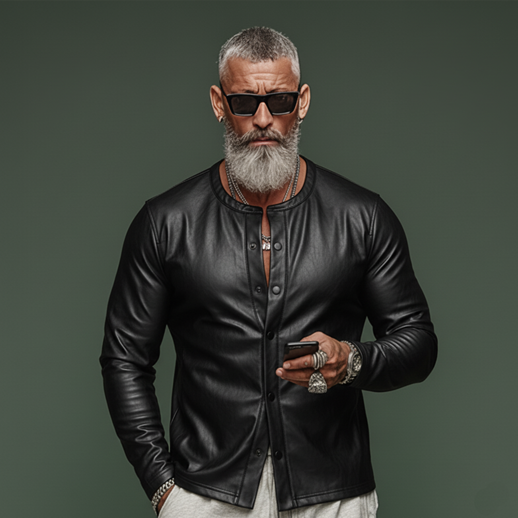 Men's Classic Casual Button-down PU Leather Slim-fit Long-sleeved Shirt MTA2590K8K