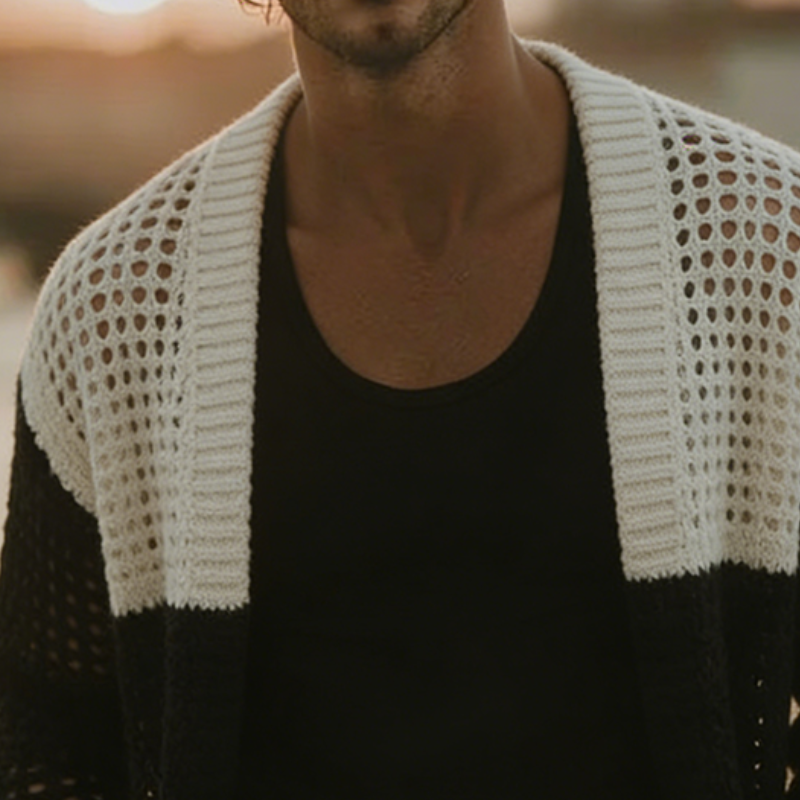 Men's Retro Casual Knitted Openwork Cardigan MTZ1436A8TO