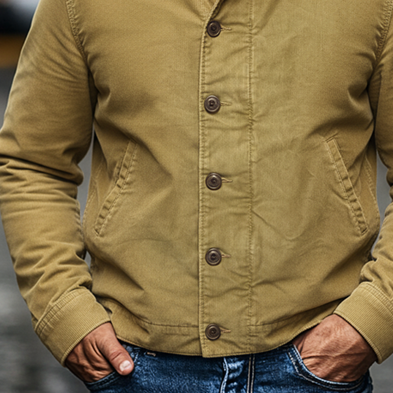 Men's Contrast Lapel Corduroy Panel Zip-up Jacket MTA3013I2X