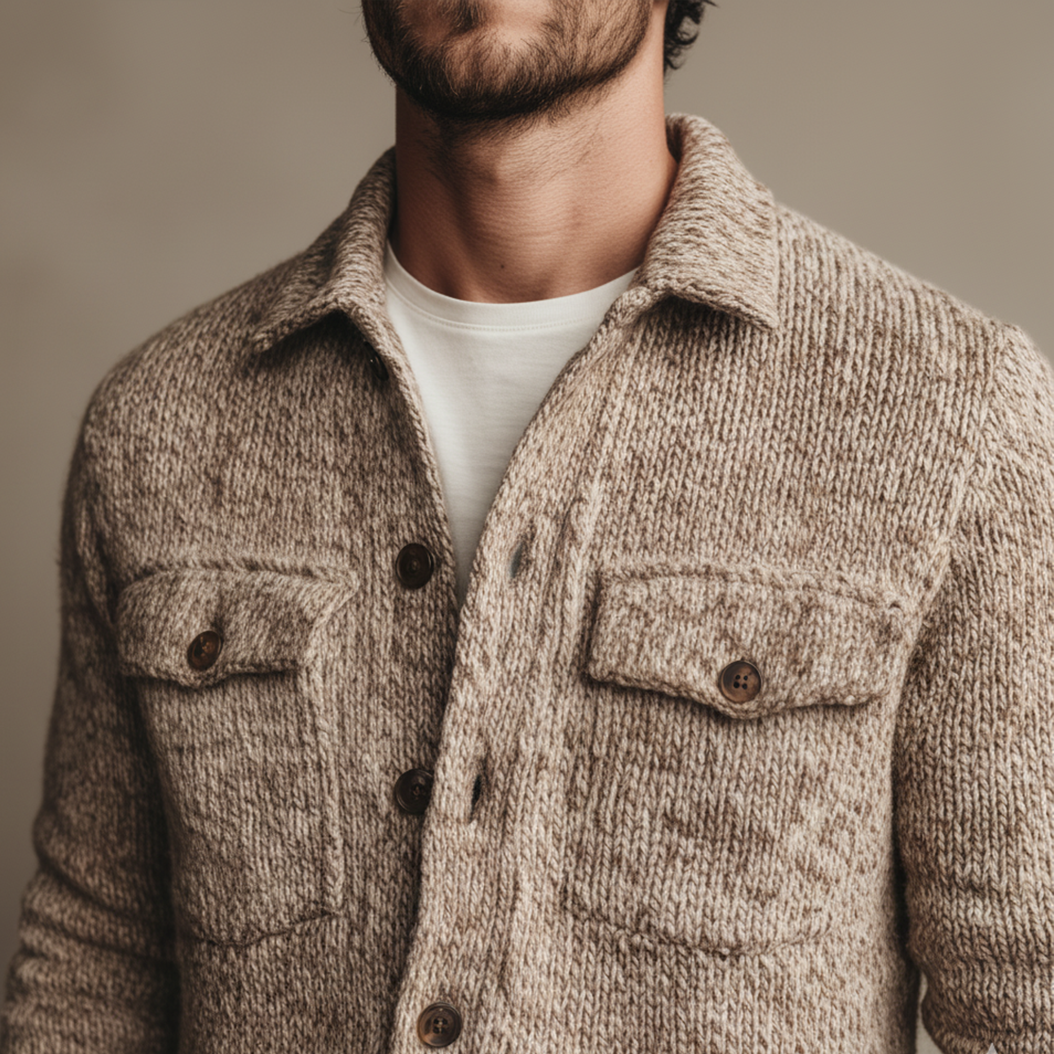 Men's Classic Casual Lapel Shirt-style Knit Cardigan MTA2502J5K
