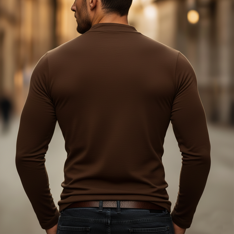 Men's Basic Solid Color Slim Fit Cotton Pullover Long-sleeved T-shirt MTZ0704A7U