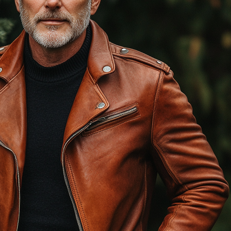 Men's Solid Color Lapel Zipper PU Motorcycle Jacket MTA0465L2X