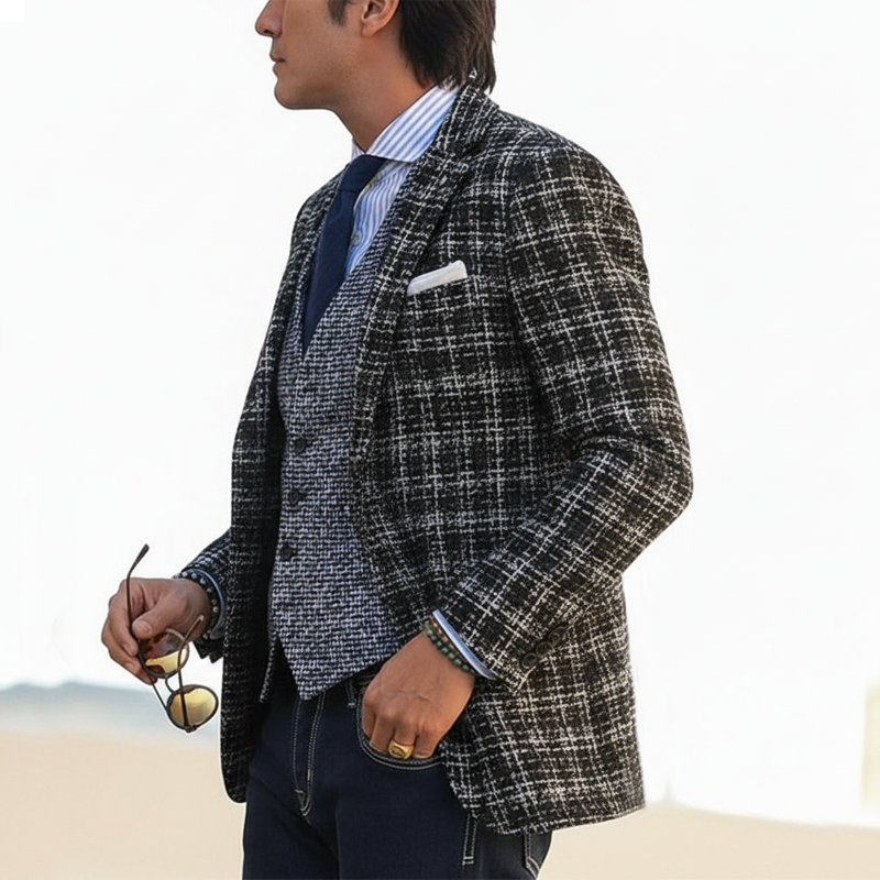 Men's Vintage Business Tweed Two-Button Blazer MTA2109J1U
