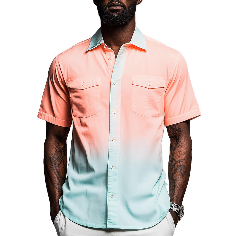 Men's Summer Resort Style Gradient Print Cotton Blend Short Sleeve Shirt MTA2232E7P