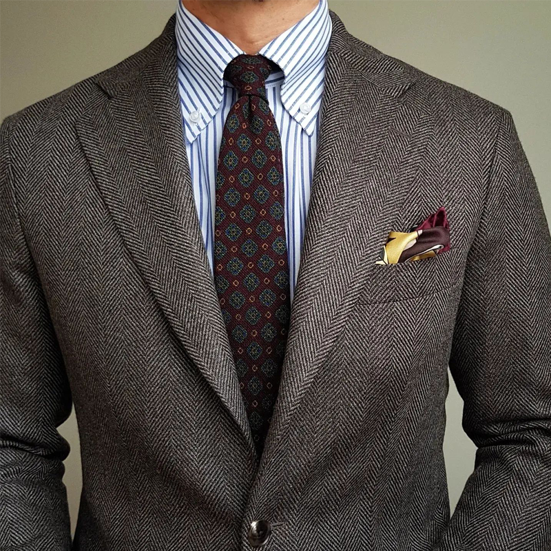 【Livraison en 24 heures】 Blazer mince à chevrons vintage à deux boutons pour hommes 54083241Z