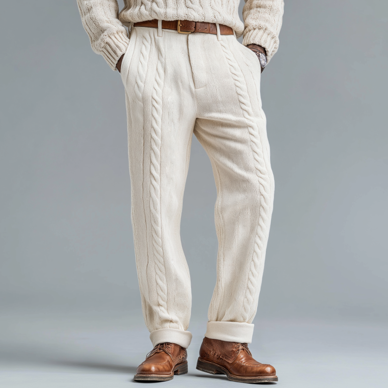 Men's Retro Casual Cable Knit Trousers MTA2474J6TO