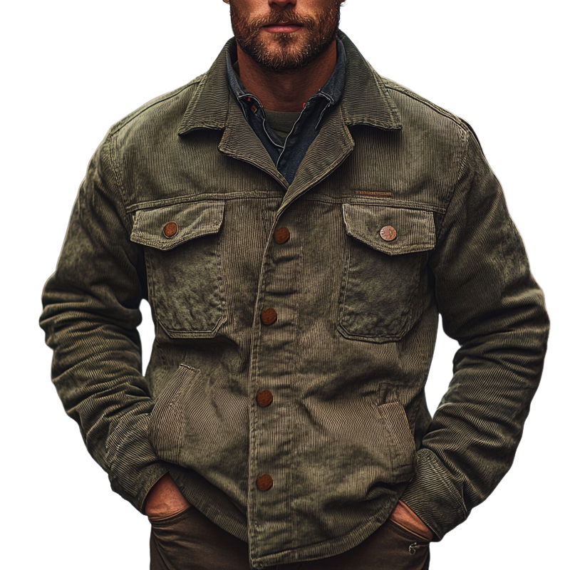 Men's Solid Color Vintage Lapel Multi-pocket Jacket MTA2209I7X