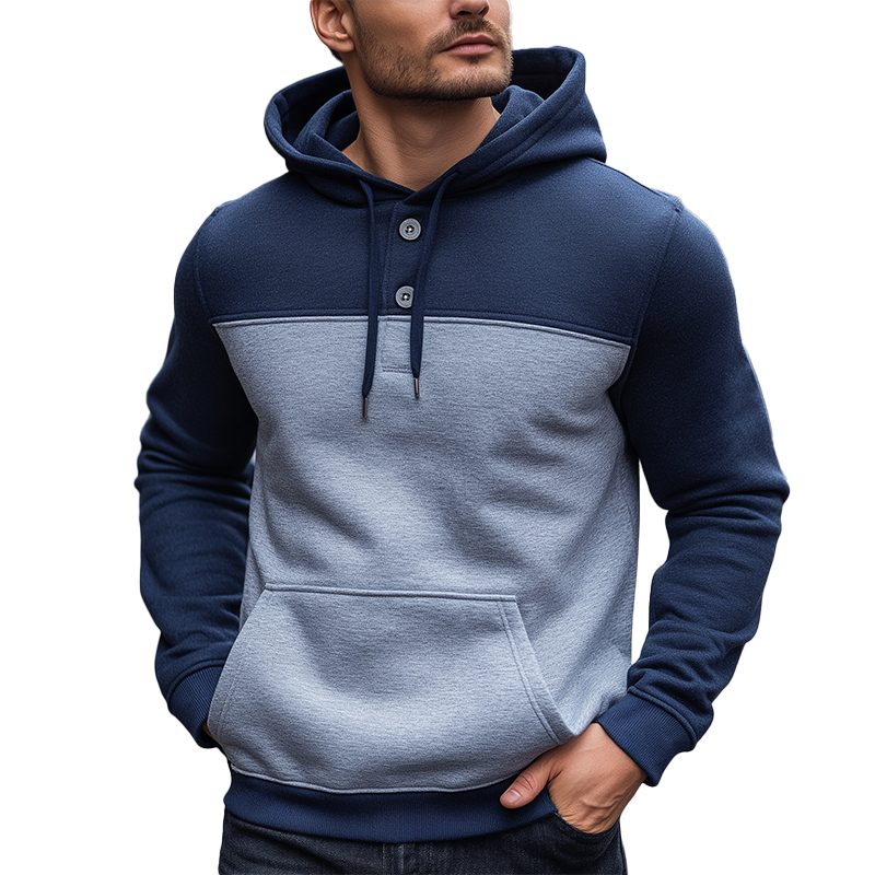 Men's Winter Retro Color Block Cotton Blend Hooded Sweatshirt MTA3071J1P