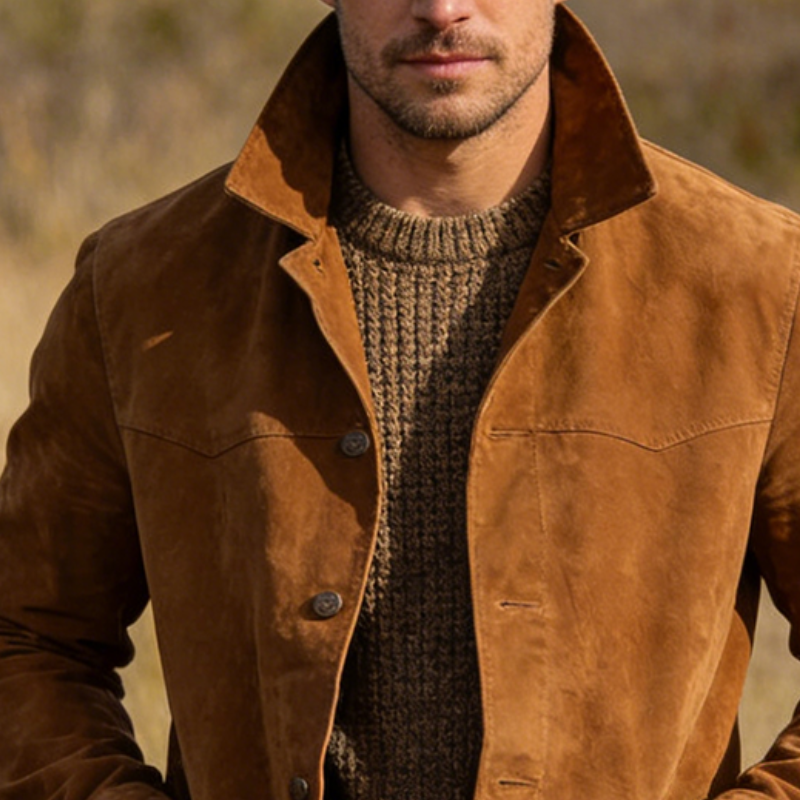 Men's Retro Casual Faux Suede Lapel Button Jacket