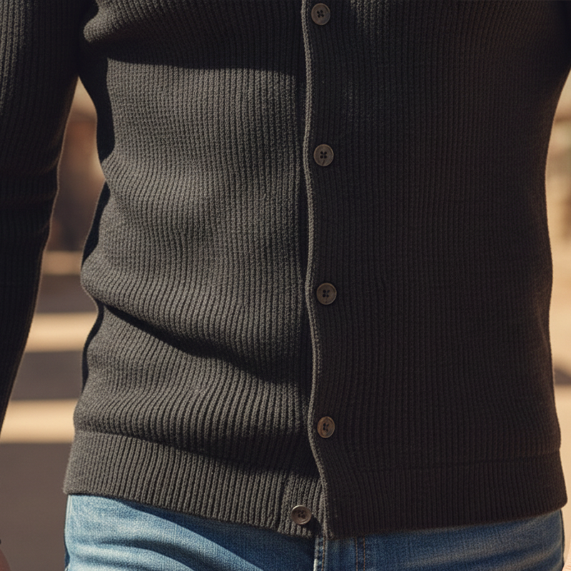 Men's Simple Solid Color Slim Fit Cotton Yarn Knit Button Cardigan MTA2137K5P