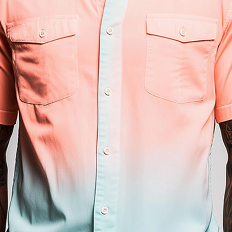 Men's Summer Resort Style Gradient Print Cotton Blend Short Sleeve Shirt MTA2232E7P