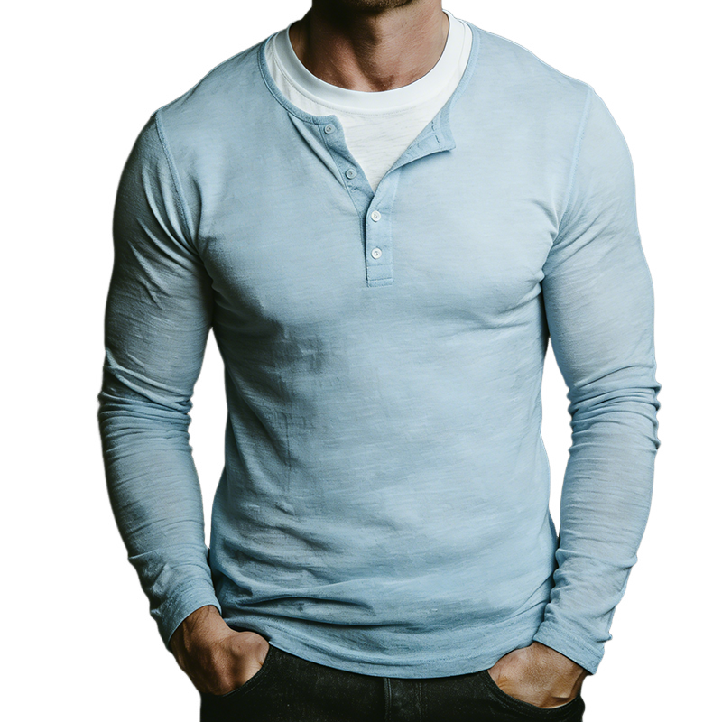 Men's Vintage Casual Henley Collar Long Sleeve Fake Two-Piece T-Shirt MTZ2926A0TO